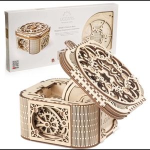 New Sealed in box Mechanical Model 3-D Wooden Puzzle Steampunk Treasure Box
